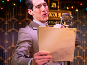Milwaukee Repertory Theater presents It’s A Wonderful Life: A Live Radio Play in the Stackner Cabaret October 31 – December 21, 2025. Pictured L to R: Daniel Arana