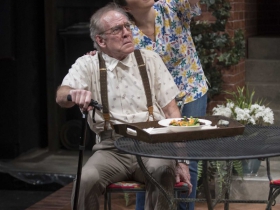 Milwaukee Repertory Theater presents the World Premiere of One House Over in the Quadracci Powerhouse from February 27 – March 25, 2018. Left to Right: Mark Jacoby and Zoë Sophia Garcia