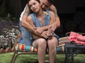 Milwaukee Repertory Theater presents the World Premiere of One House Over in the Quadracci Powerhouse from February 27 – March 25, 2018. Left to Right: Justin Huen and Zoë Sophia Garcia