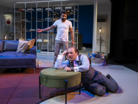 Milwaukee Repertory Theater presents God of Carnage in the Quadracci Powerhouse April 18 – May 14, 2023. Pictured: Elan Zafir and Adam Poss