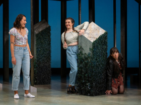 Milwaukee Repertory Theater presents Much Ado About Nothing in the Quadracci Powerhouse January 10 – February 12, 2023. Pictured: Sarah Suzuki, Jenny Hoppes and Alex Keiper
