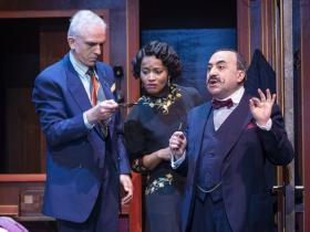 Milwaukee Repertory Theater presents Murder on the Orient Express in the Quadracci Powerhouse June 1 – July 1, 2022. Pictured L-R: Gregory Linington, Diana Coates and Steven Rattazzi