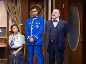 Milwaukee Repertory Theater presents Murder on the Orient Express in the Quadracci Powerhouse June 1 – July 1, 2022. Pictured L-R: Emjoy Gavino, Adam Poss and Steven Rattazzi