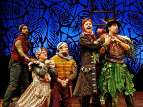 (L-R) José Restrepo, Andy Paterson, Nick Vannoy, Tom Story, and Arturo Soria in Milwaukee Repertory Theater’s 2014/15 Quadracci Powerhouse production of Peter and the Starcatcher.