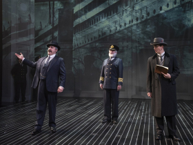 Milwaukee Repertory Theater presents Titanic The Musical in the Quadracci Powerhouse April 6 – May 14, 2022. Pictured L-R: Andrew Varela, David Hess and Jeremy Landon Hays