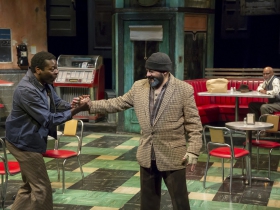 Sterling (Chiké Johnson), Hambone (Frank Britton) and Holloway (Michael Anthony Williams) in Milwaukee Repertory Theater’s production of August Wilson’s Two Trains Running April 16 – May 12, 2019