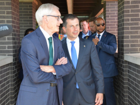 Gov. Tony Evers and U.S. Transportation Secretary Pete Buttigieg