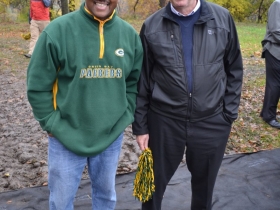 Director of Youth Programs and football field sprearheader, Charles Brown,  awaits the ground breaking with principal Eppstein Uhen architect, Bob Cooper