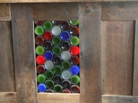 Wine bottles decorate the bar.