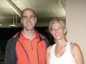 Tennis Pro Mike Sharp and student Karin Sawall. 
