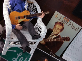 Les Paul handmade Marionette with quotes about Les from admirers like, Joan Jett