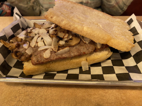 Sausage sandwich on garlic bread