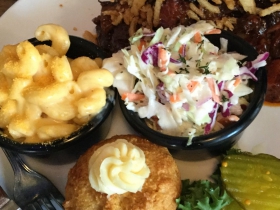 Brisket Burnt ends with slaw and Mac N  Cheese