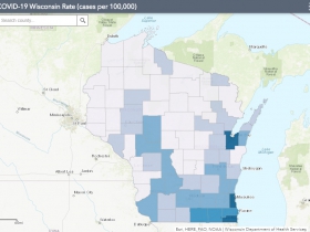 May 1 COVID-19 Wisconsin Cases Per 100,000 Residents Map