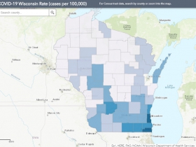 May 3 COVID-19 Wisconsin Cases Per 100,000 Residents Map
