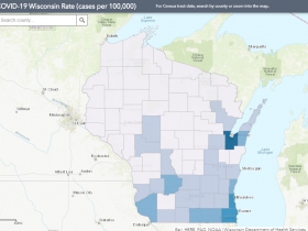 May 7 COVID-19 Wisconsin Cases Per 100,000 Residents Map