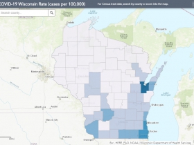 May 8 COVID-19 Wisconsin Cases Per 100,000 Residents Map