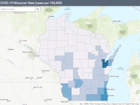 May 10 COVID-19 Wisconsin Cases Per 100,000 Residents Map