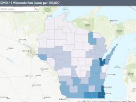 May 25 COVID-19 Wisconsin Cases Per 100,000 Residents Map