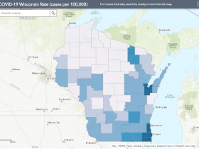 June 7 COVID-19 Wisconsin Cases Per 100,000 Residents Map