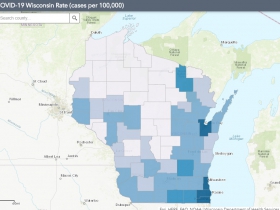 June 8 COVID-19 Wisconsin Cases Per 100,000 Residents Map