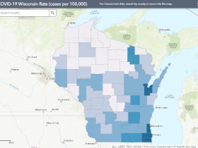 June 10 COVID-19 Wisconsin Cases Per 100,000 Residents Map