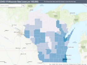 June 12 COVID-19 Wisconsin Cases Per 100,000 Residents Map