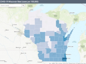 June 13 COVID-19 Wisconsin Cases Per 100,000 Residents Map