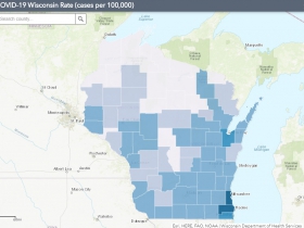 June 16 COVID-19 Wisconsin Cases Per 100,000 Residents Map