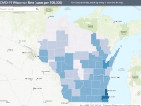 June 17 COVID-19 Wisconsin Cases Per 100,000 Residents Map