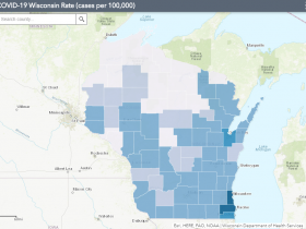 June 22 COVID-19 Wisconsin Cases Per 100,000 Residents Map