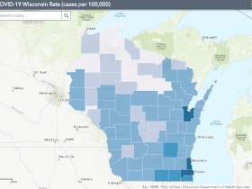 June 28 COVID-19 Wisconsin Cases Per 100,000 Residents Map