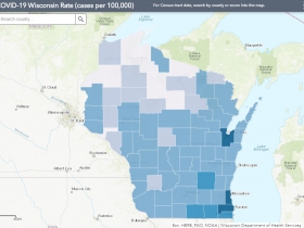 July 3 COVID-19 Wisconsin Cases Per 100,000 Residents Map