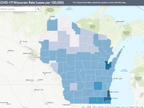 July 7 COVID-19 Wisconsin Cases Per 100,000 Residents Map