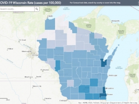 July 9 COVID-19 Wisconsin Cases Per 100,000 Residents Map