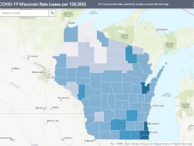 July 10 COVID-19 Wisconsin Cases Per 100,000 Residents Map