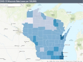 July 14 COVID-19 Wisconsin Cases Per 100,000 Residents Map