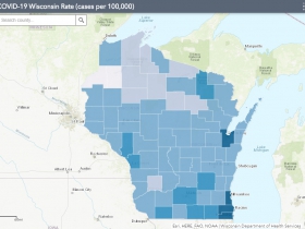 July 16 COVID-19 Wisconsin Cases Per 100,000 Residents Map