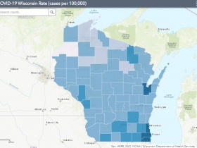 July 17 COVID-19 Wisconsin Cases Per 100,000 Residents Map