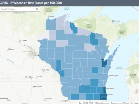July 22 COVID-19 Wisconsin Cases Per 100,000 Residents Map