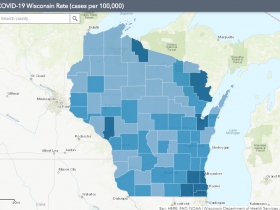 August 10th COVID-19 Wisconsin Cases Per 100,000 Residents Map