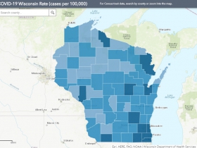 August 18th COVID-19 Wisconsin Cases Per 100,000 Residents Map