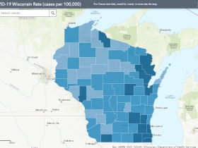 August 26th COVID-19 Wisconsin Cases Per 100,000 Residents Map