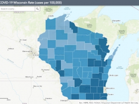 September 1st COVID-19 Wisconsin Cases Per 100,000 Residents Map