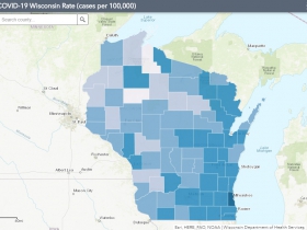 September 7th COVID-19 Wisconsin Cases Per 100,000 Residents Map