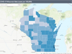 September 9th COVID-19 Wisconsin Cases Per 100,000 Residents Map