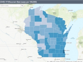 September 13th COVID-19 Wisconsin Cases Per 100,000 Residents Map