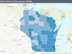 September 14th COVID-19 Wisconsin Cases Per 100,000 Residents Map
