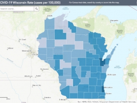 September 17th COVID-19 Wisconsin Cases Per 100,000 Residents Map
