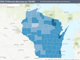 September 25th COVID-19 Wisconsin Cases Per 100,000 Residents Map